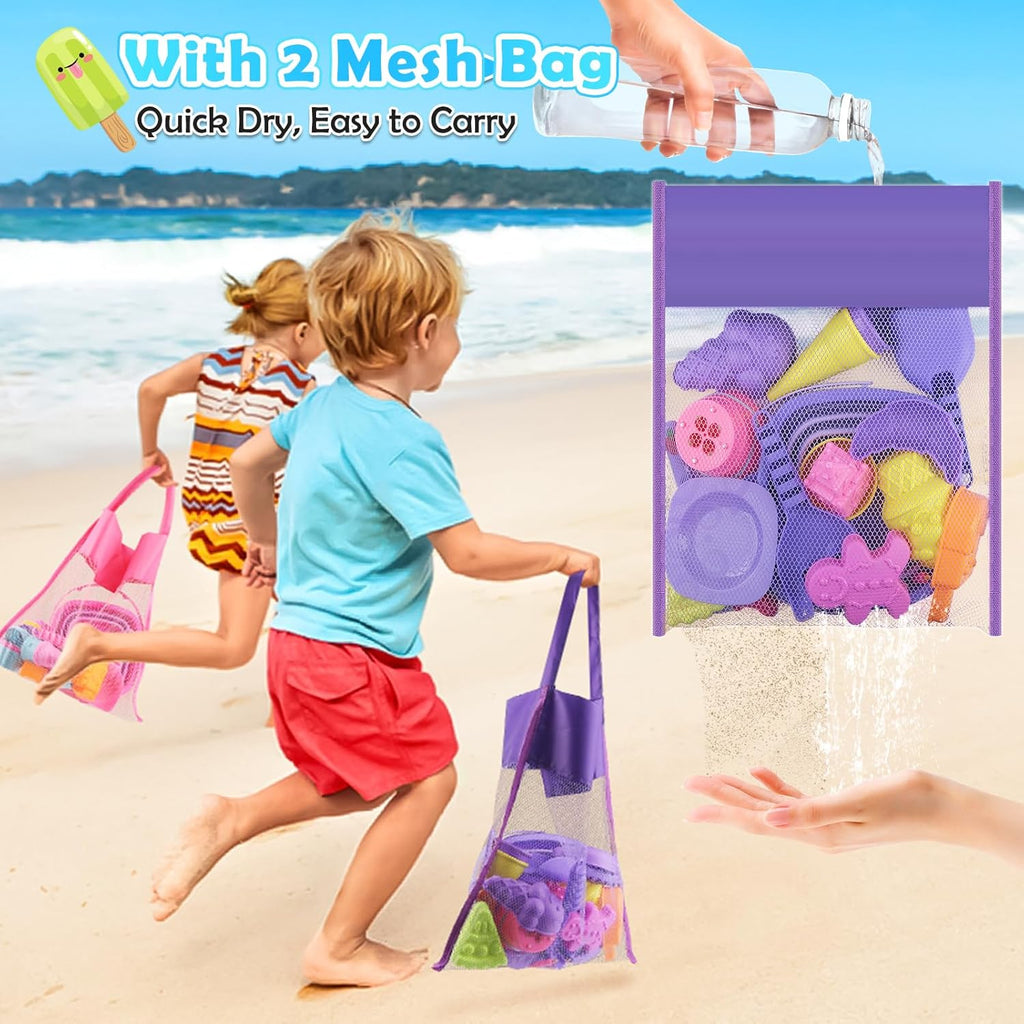 Beach Toys for Kids, 2 Collapsible Sand Bucket and Ice Cream Travel Toys | Collapsible Sand Bucket and Shovels Set