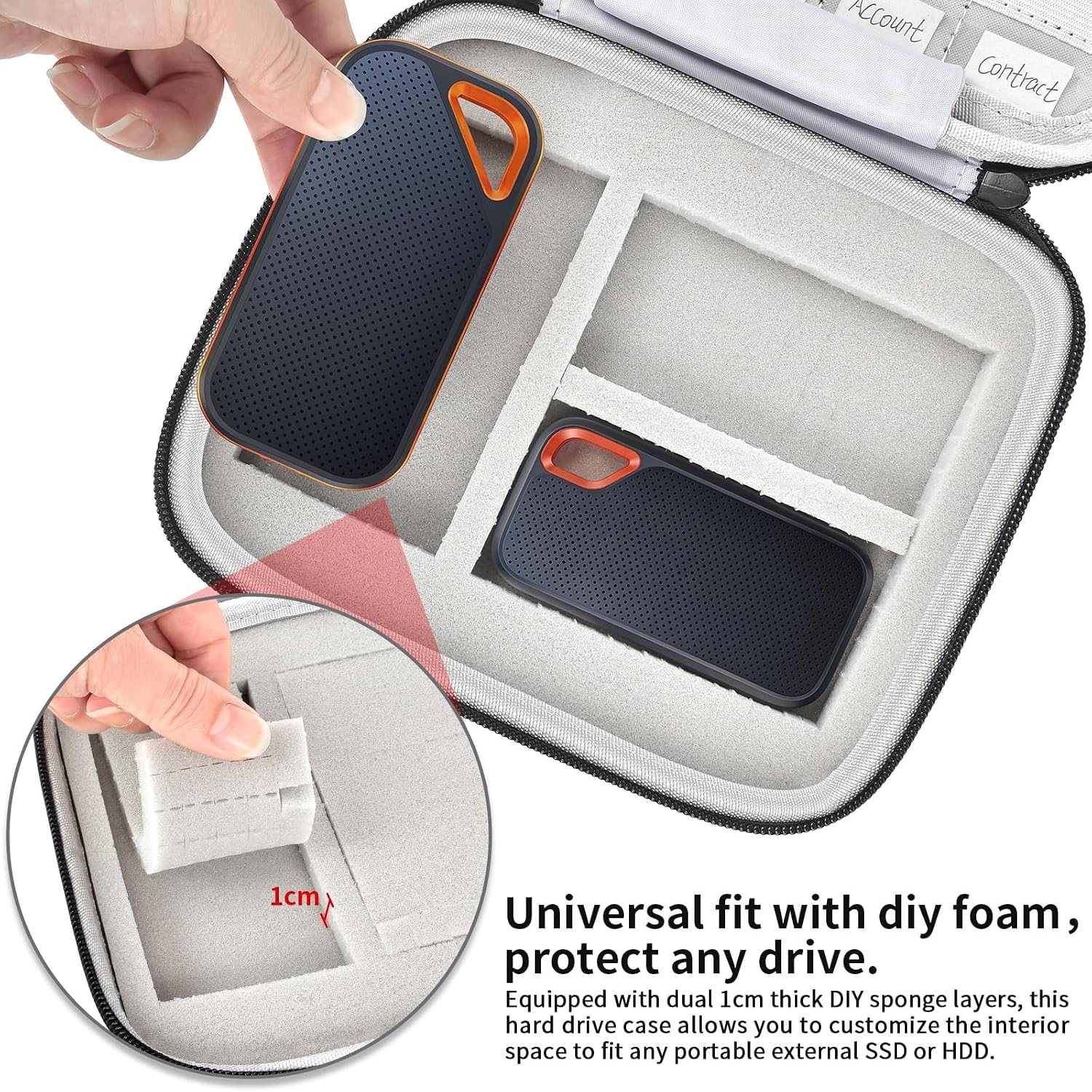 Hard Drive Case with DIY Foam for SanDisk for Samsung for Seagate | Dual DIY Sponge Layers, 30 SD Card Slots with