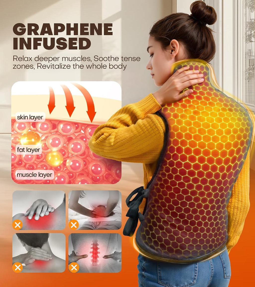 Graphene-Infused Heating Pad with 3X Deeper Back Relief, 30% Heavier Weighted Heating Pad for Neck and Shoulders and