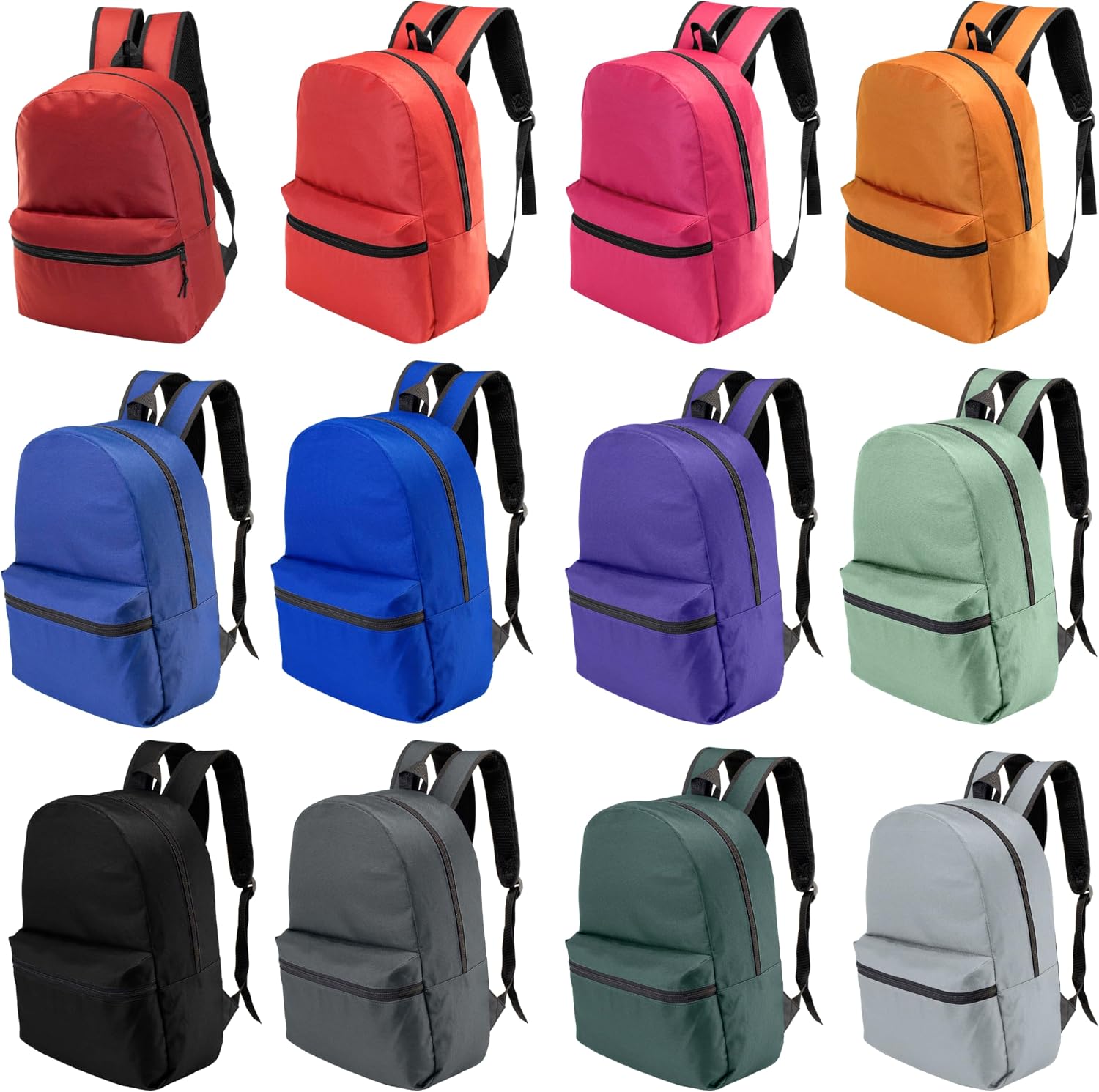 17 Inch Bulk Backpacks with 34 Piece School Supplies Kits - Pens, Pencils, Crayons - Case of 12 Wholesale Backpacks