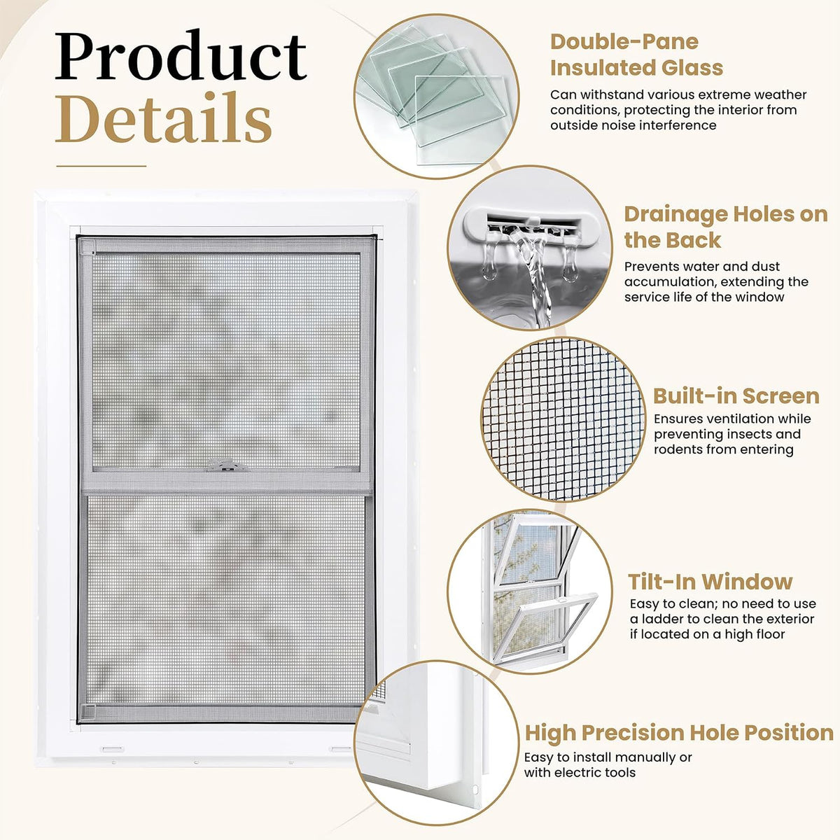 Vinyl Double Hung Sliding Window 24x36, Double Pane Glass, White