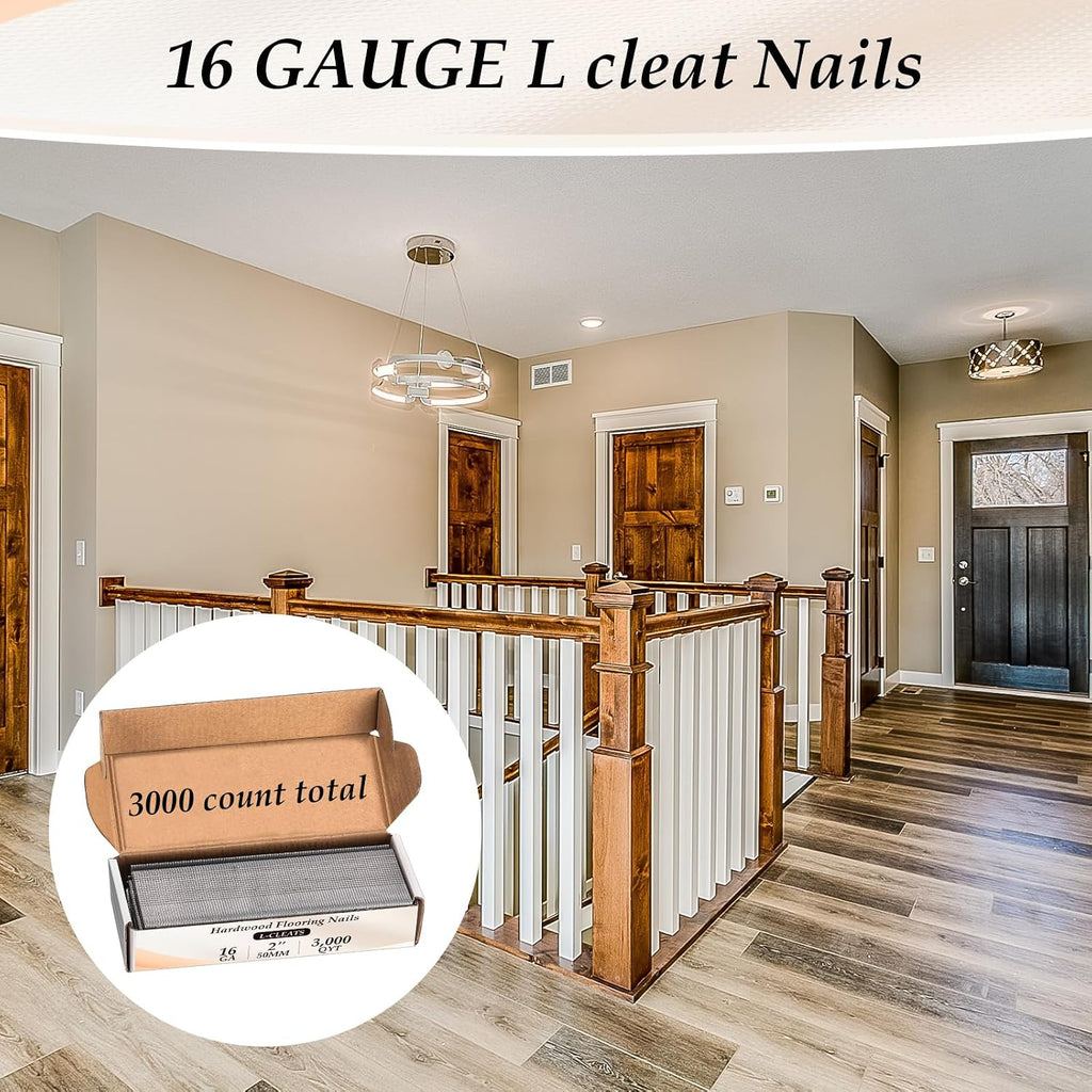 3000 Counts 16 Gauge L Cleat Flooring Nails, 2 Inch Hardwood Floor Cleats, 16ga Hardened Steel Fasteners for Flooring