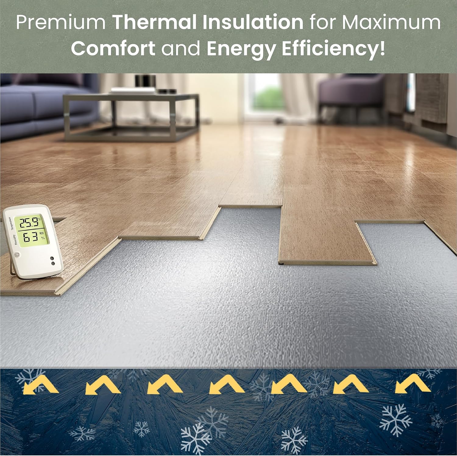 3-in-1 Acoustic Premium Floor Underlayment - 200 sqft Roll - 3mm Thick EVA with Silver Foil Vapor Barrier - Moisture