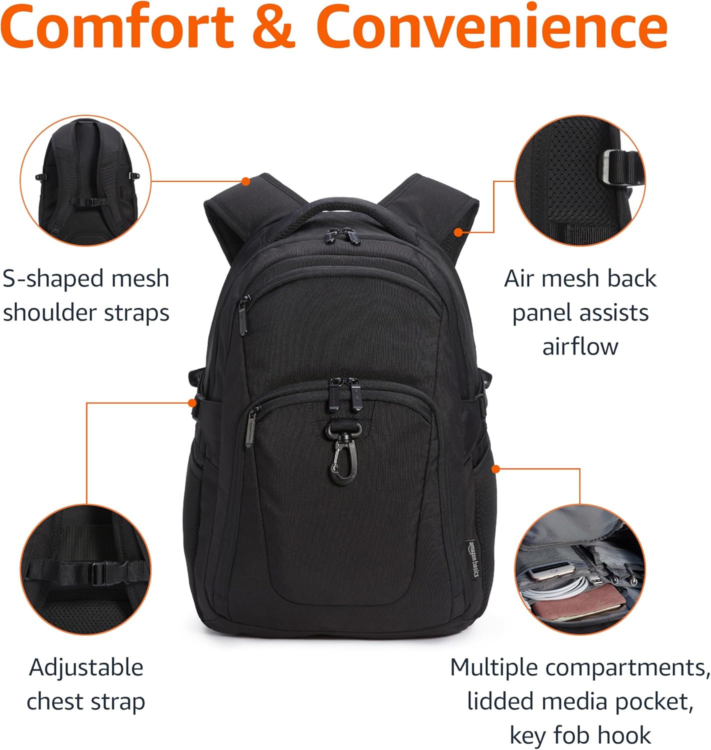 Travel Laptop Backpack with Multiple Pockets and Compartments for 15.6 inch Laptop, Water Resistant, Spacious with