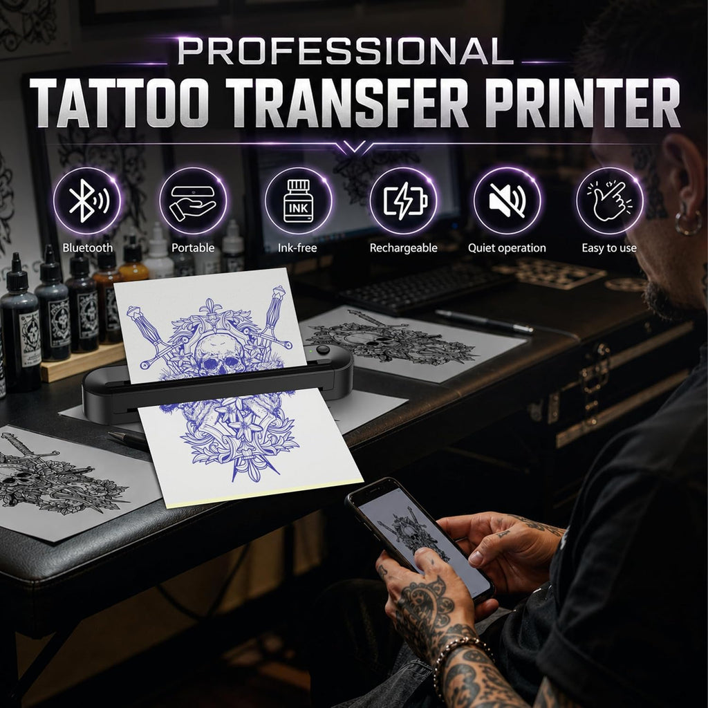 Tattoo Stencil Printer, Bluetooth Thermal Printer with Save Custom Templates, Multi Sizes ≤ A4, Tattoo Transfer