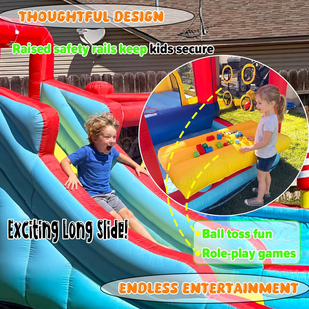 Bounce House Water Slide,18 in 1 Inflatable for Kids | Outdoor Water Park Bouncy House with Dual Slide,Big Splash