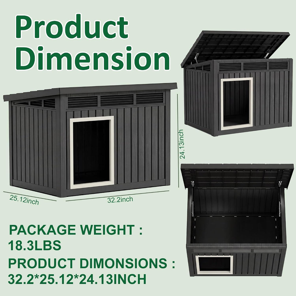 Duck Coop with Hydraulic Air Rod, Resin Duck House, Black