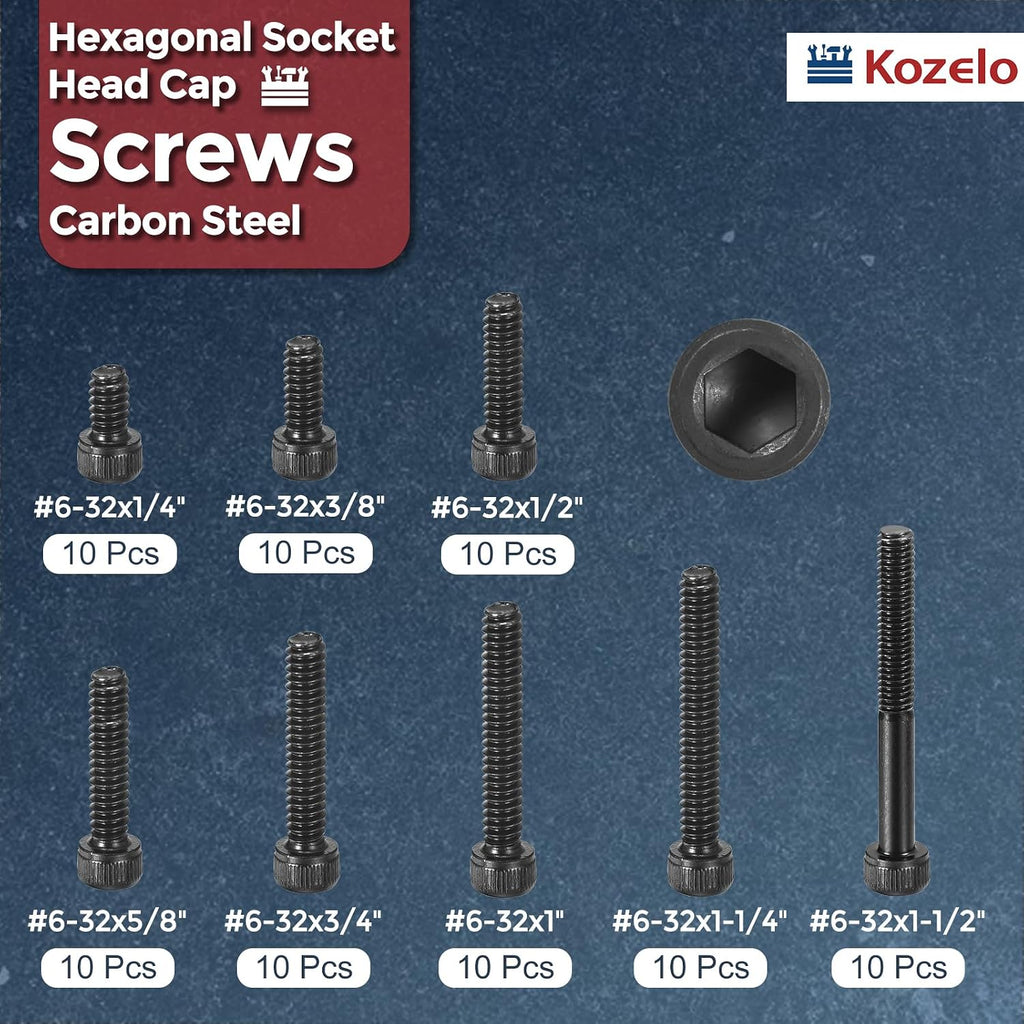 80pcs Socket Head Cap Screws Bolts Nuts Kit #6-32 Alloy Steel Black