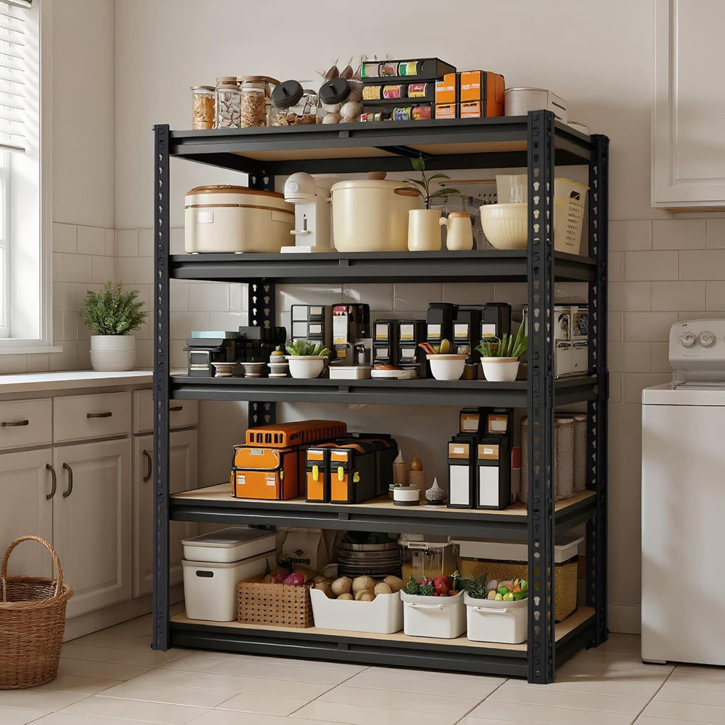 Garage Shelving, 2400 LBS Metal Storage Shelves, 12" x 28'' x 60'' Heavy Duty Shelf, Adjustable Shelving Rack