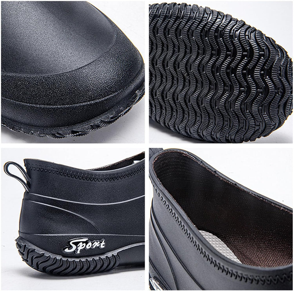 Women's Fashion Rain Boots Waterproof Non-Slip Deck Garden Shoes Low Top Round Wide Toe Flat Work Booties Lightweight