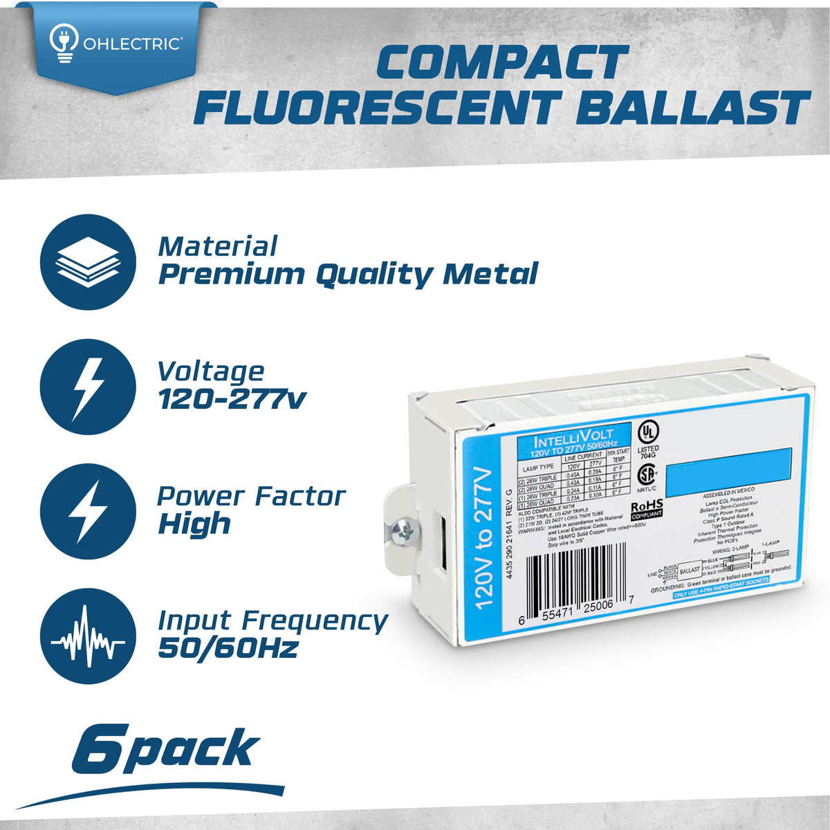 Replacement for ICF-2S26-H1-LD Electronic Ballast (6-Pack)
