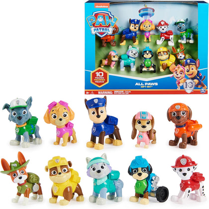 Paw Patrol, 10th Anniversary, All Paws On Deck Toy Figures Gift Pack with 10 Collectible Action Figures, Kids Toys