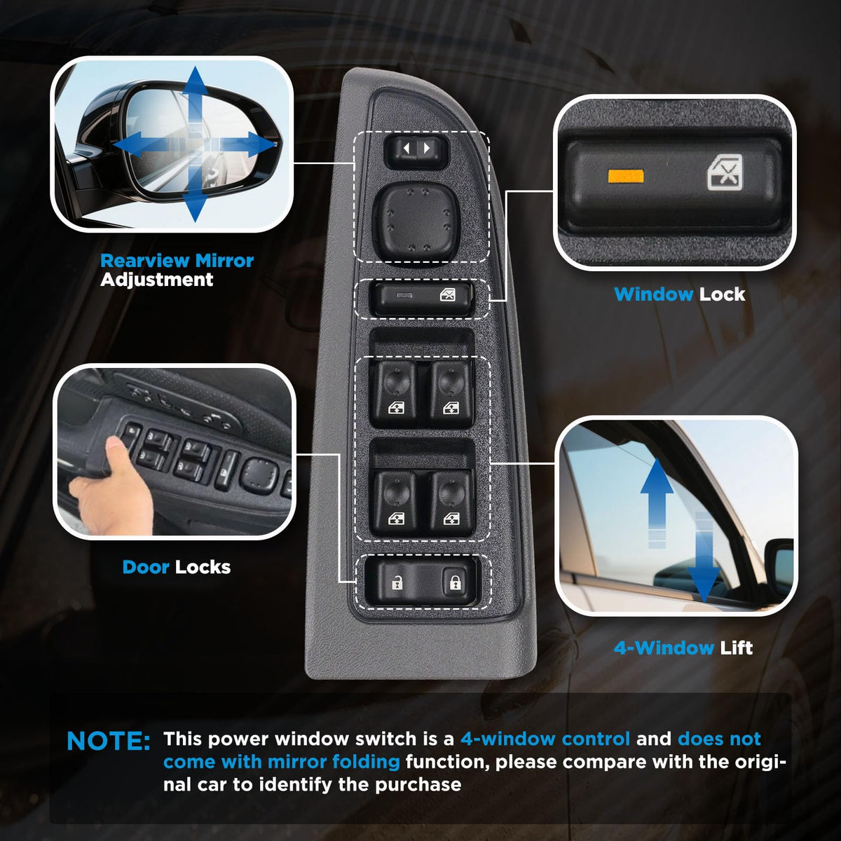 AITKEN Driver Side Power Window Switch Assembly for Chevy GMC Cadillac
