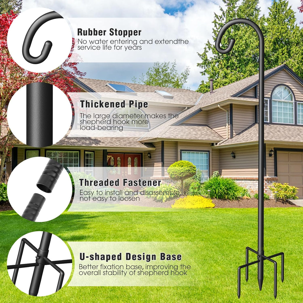 Shepherd Hook for Outdoor, 76" Heavy Duty Bird Feeder Pole with 5 Prong Base, Adjustable Height Bird Feeder Stand