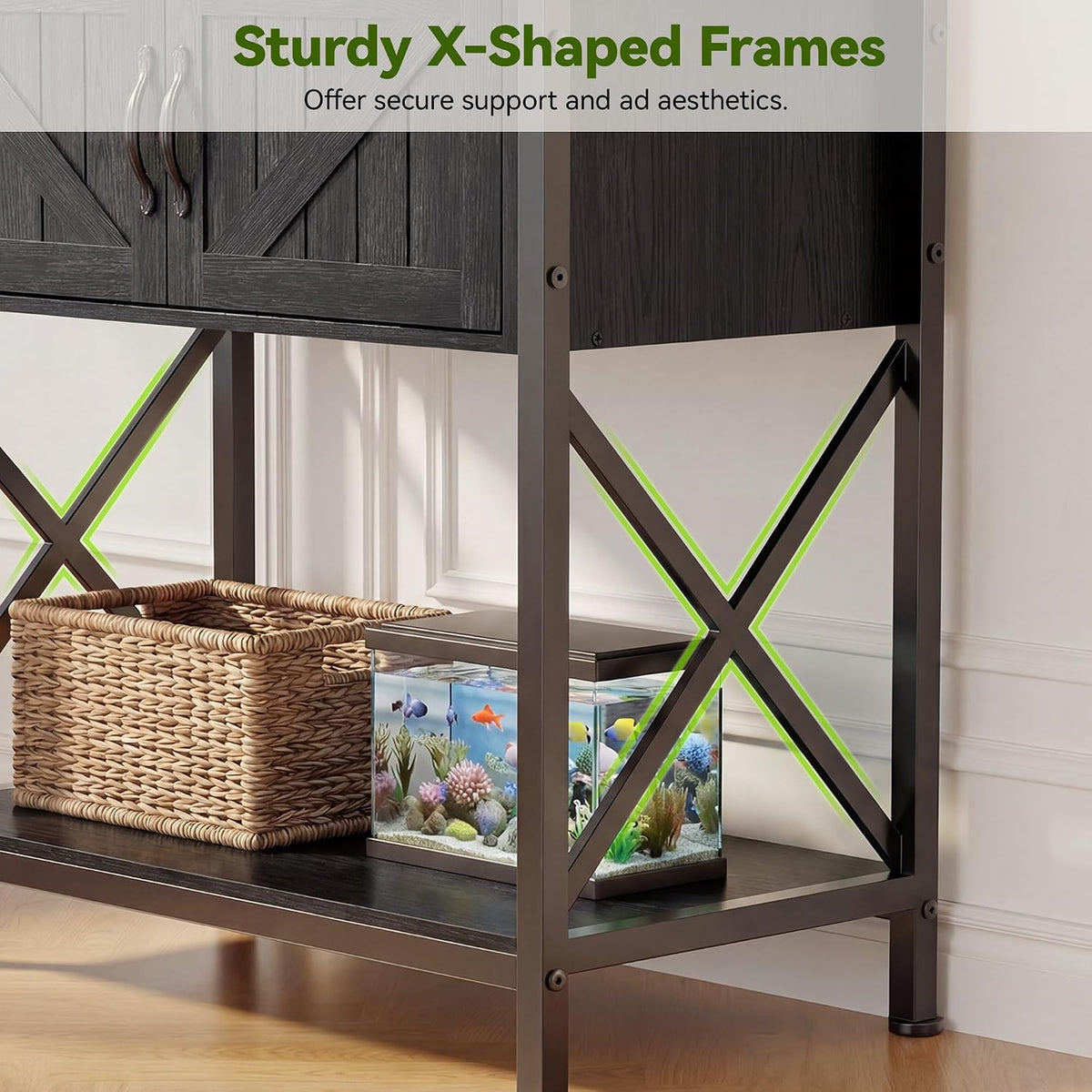 20-29 Gallon Fish Tank Stand, Metal Double Aquarium Stand with Storage Cabinet, Heavy Duty 31.5" L* 16.54" W