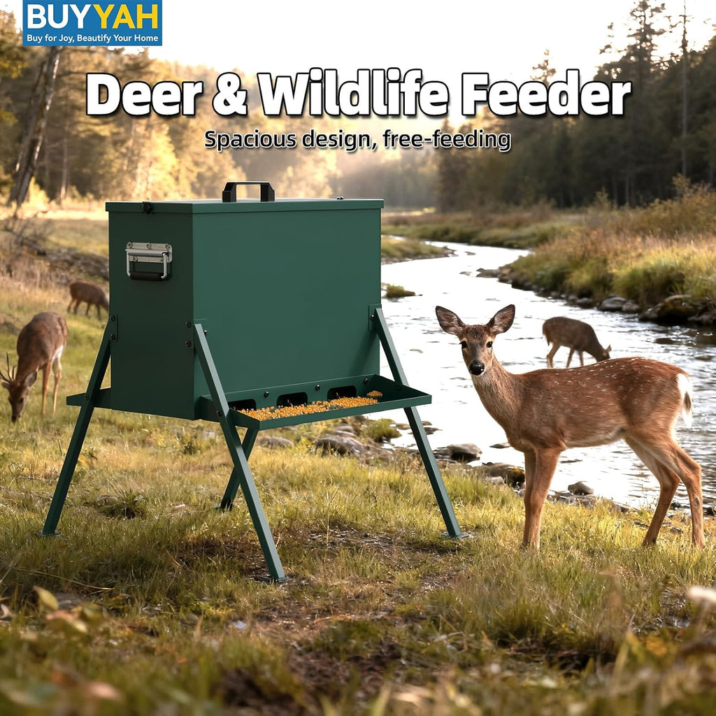 90-110lb Deer Feeder, Heavy Duty Metal Hunting Game Feeder