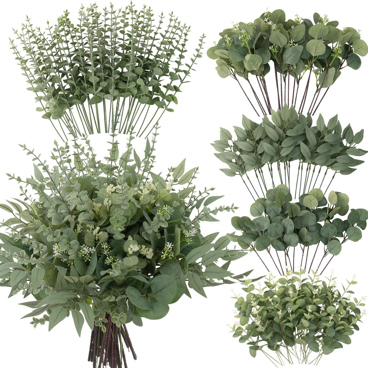 130 Pcs Mixed Eucalyptus Stem, Artificial Greenery Stems for Decor