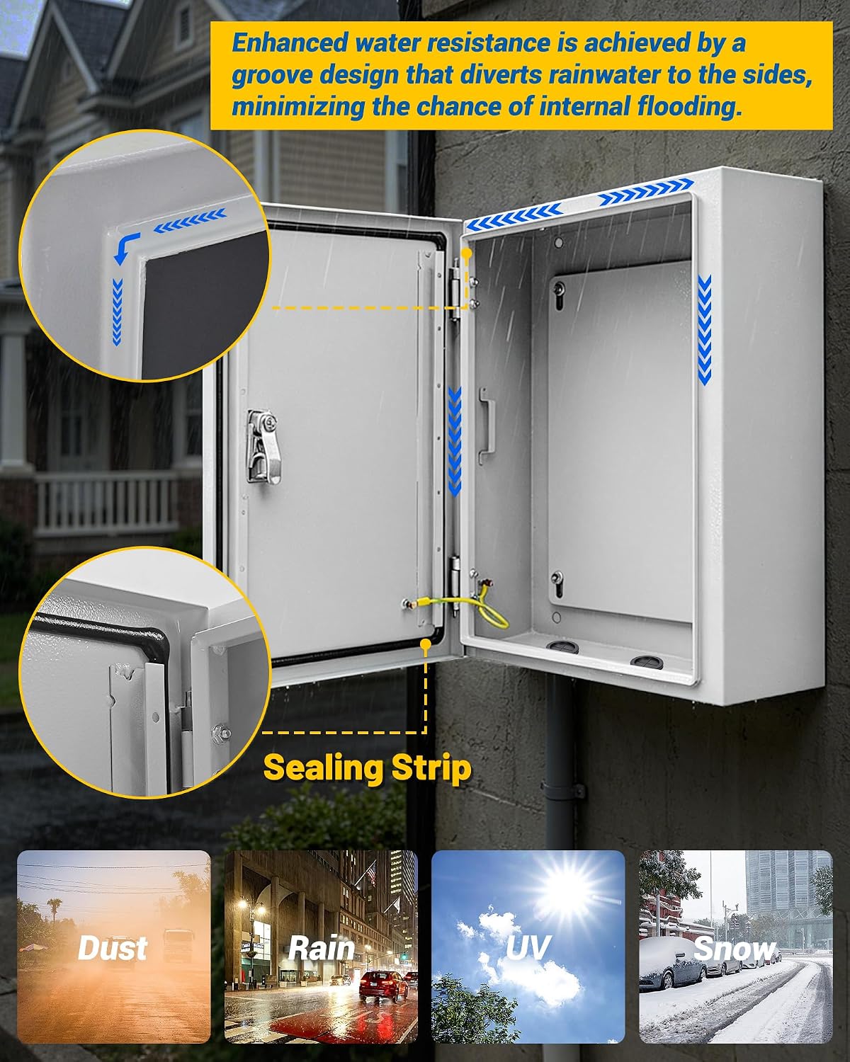 EIIYII Electrical Junction Box 10x8x6'' IP66 NEMA 4X Steel Enclosure