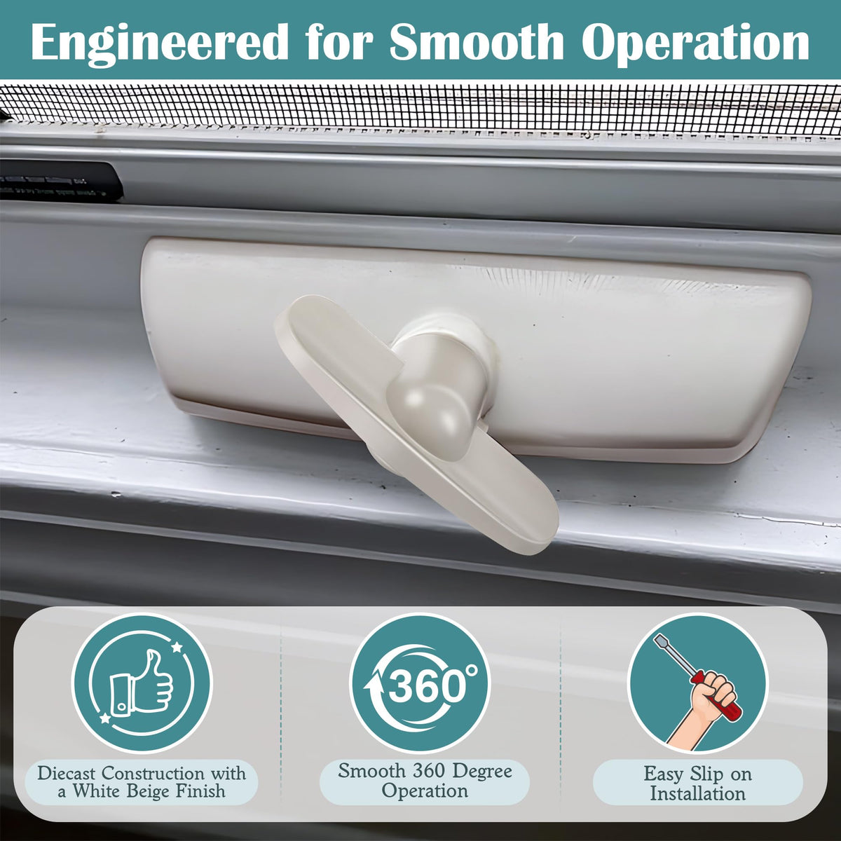 4 Pack Universal Tee Crank Casement Window Handles, White Beige