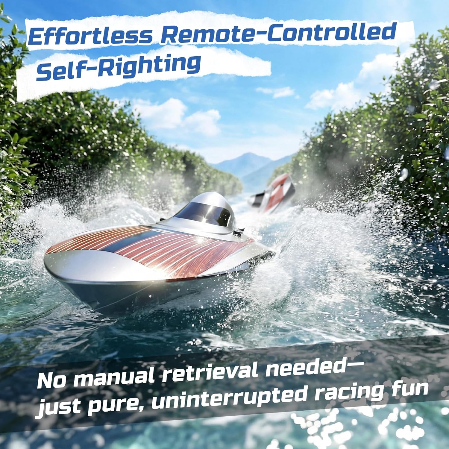 17" Brushless RC Boat for Adults, 45+ KPH, Metal Rudder | 3S 2800mAh Li-po Battery, Self-Righting, High-Speed Racing