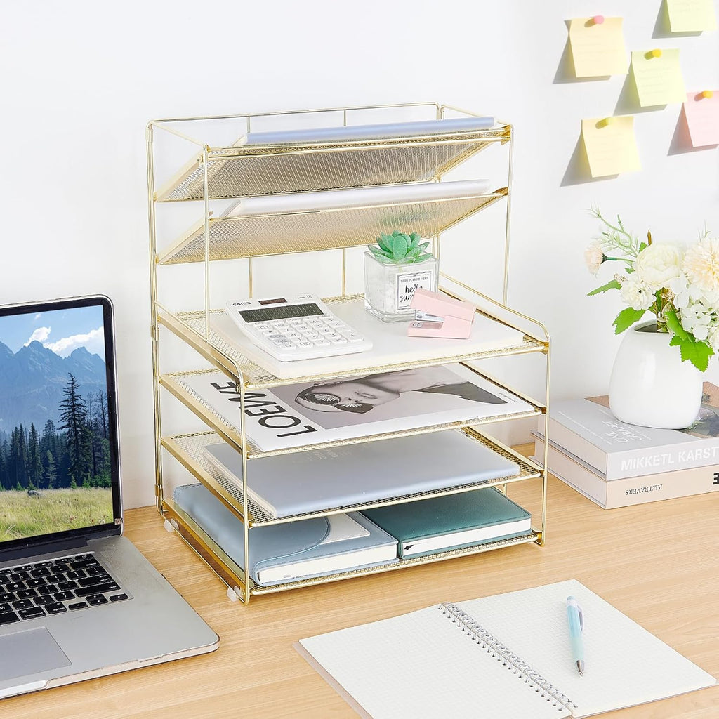 Desk Organizer, 6-Tier Letter Tray Paper Organizer, Desktop File Organizer, Office Desk Accessories & Office Decor