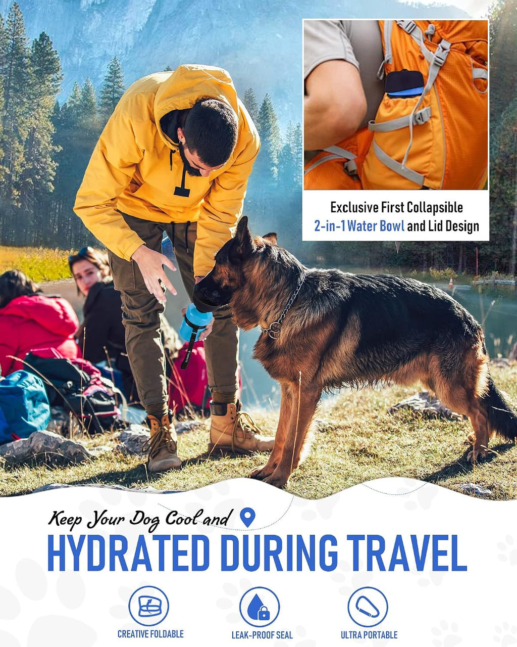 Dog Water Bottle, Portable Water Dispenser with Bowl, Leak Proof Pet Travel Squeeze Bottle, Puppy Essentials Dog