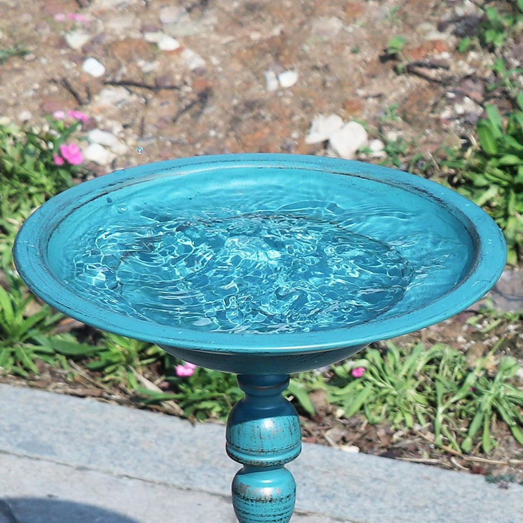 26.6"H Cast Iron Pedestal Bird Bath,Metal Birdbath for Outdoors (Blue)