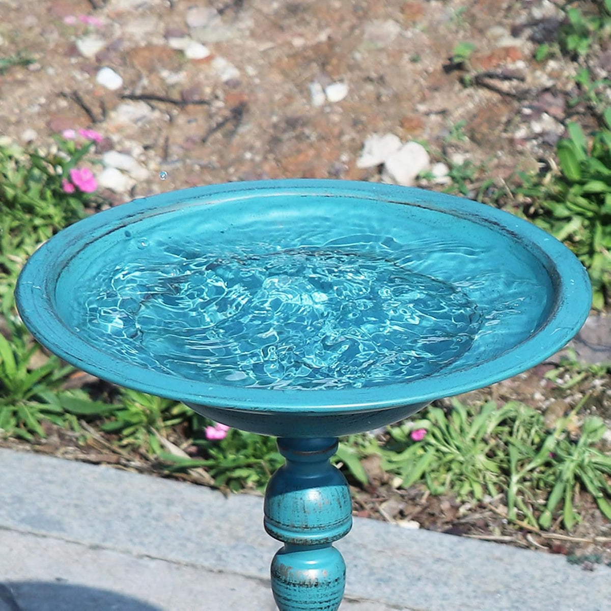 26.6"H Cast Iron Pedestal Bird Bath,Metal Birdbath for Outdoors (Blue)