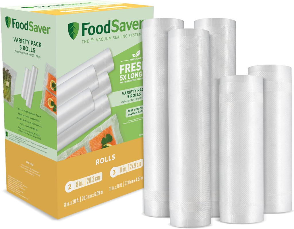 Custom Length Vacuum Sealer Bags Multipack, 5 Count Rolls for Airtight Food Storage and Sous Vide - Compatible with