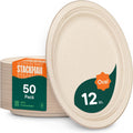 100% Compostable Oval Paper Plates [12.5 inch - 50-Pack] Elegant Disposable Dinner Platter Heavy-Duty Quality