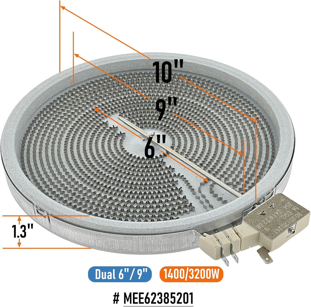 MEE62385201 Range Dual Radiant Surface Element Heater 6/9 Inch, 3200W/1400W OEM Replacement Parts for LG Electric Range