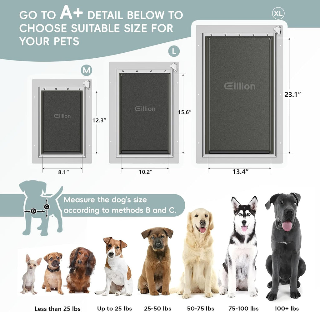 3-Flap Pet Door for Wall Dog Door for Wall Exterior, Large Doggie Door, All-Metal Frame, Metal Closing Panel and