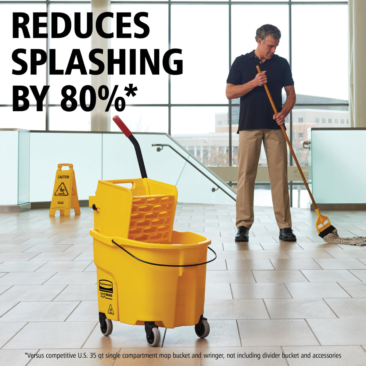 WaveBrake 26QT Side-Press Mop Bucket, Yellow
