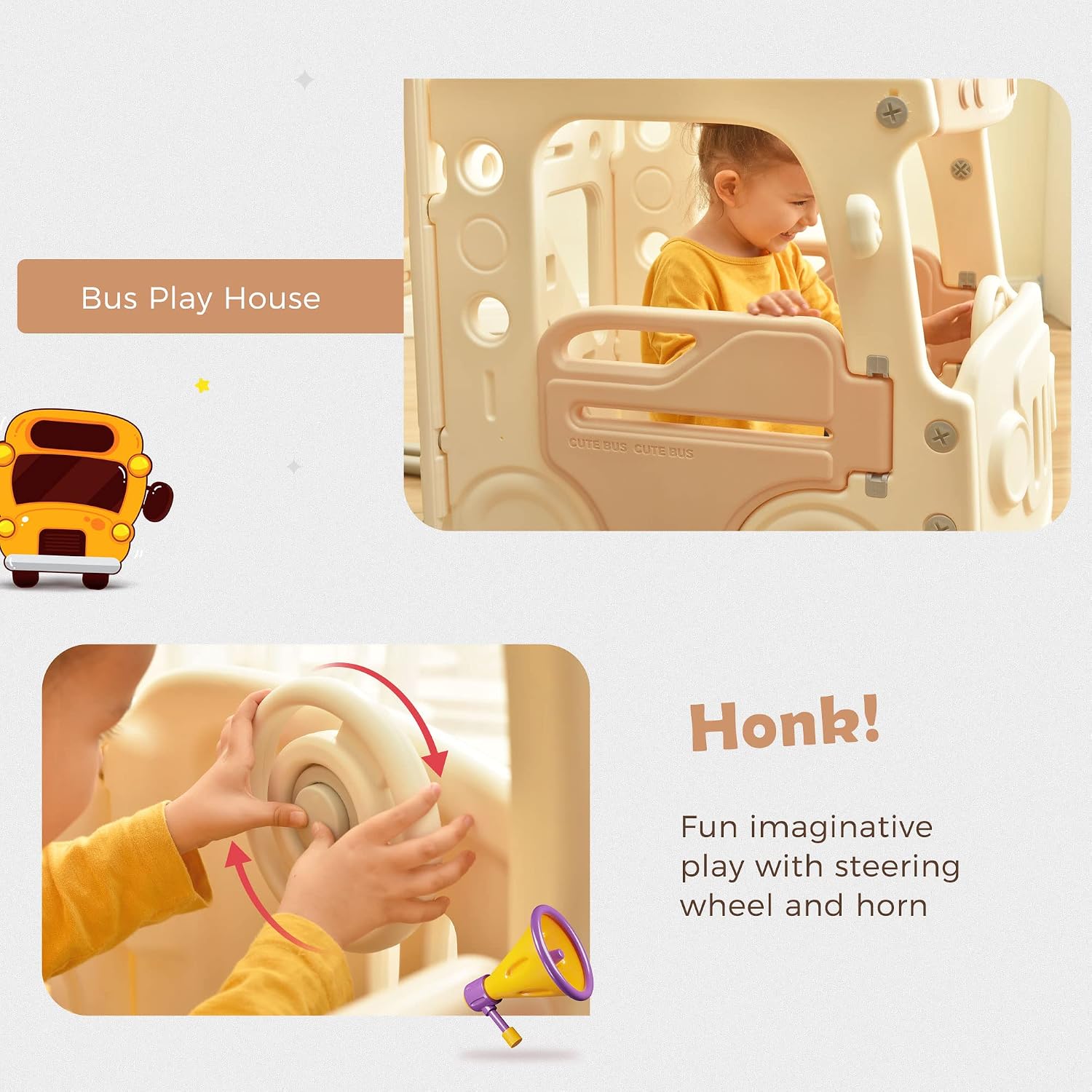 Toddler Slide Swing Set with Bus Play Structure Freestanding Climber Swing Playset with Basketball Hoop for Boys