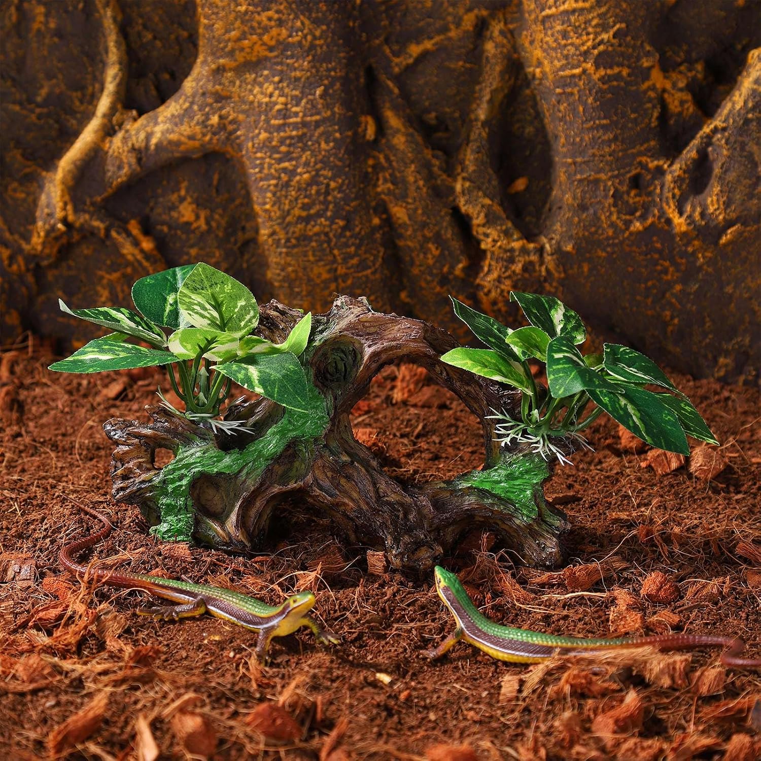 Artificial Aquarium Ornaments Reptiles Betta Fish Tank Accessories Silk Leaf Plants Decoration Driftwood Cave Decor