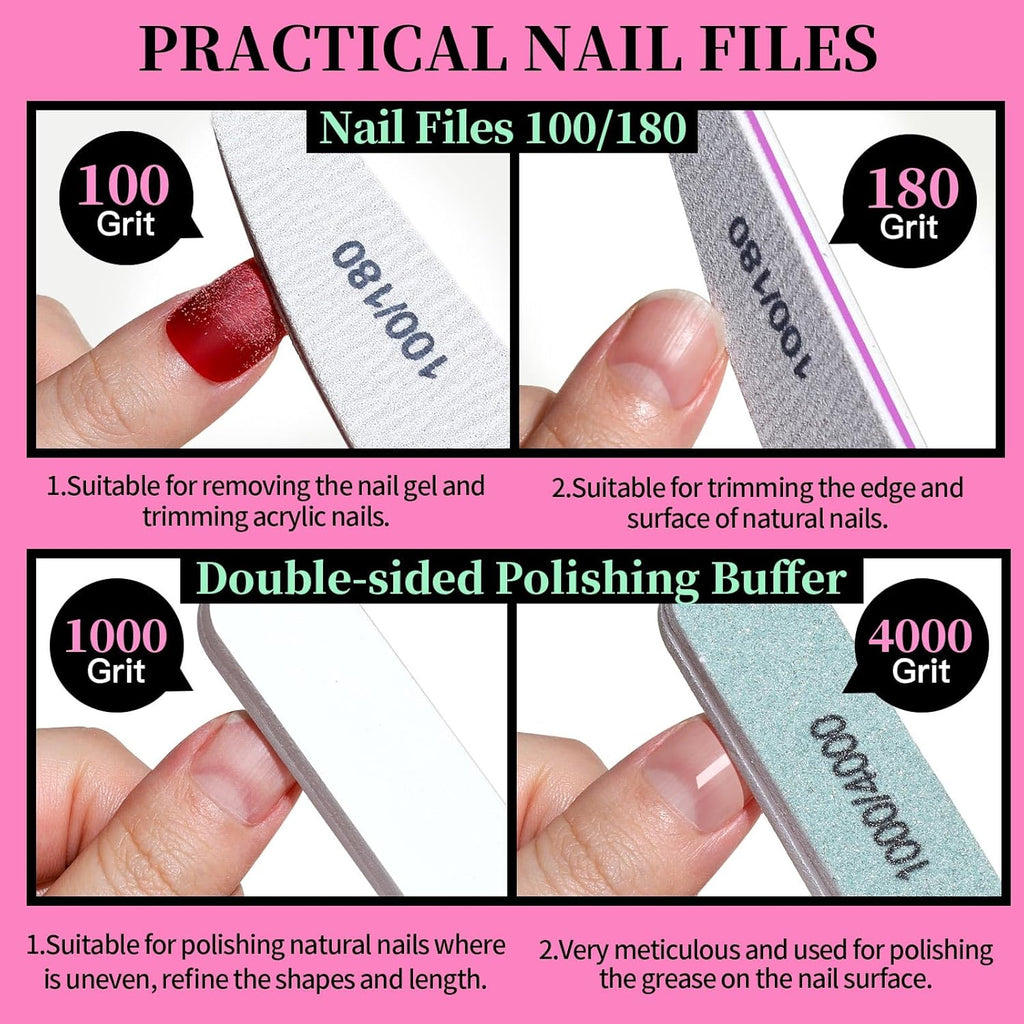 Nail Care Kit, Nail Files 100/180, Nail Buffer Block, Cuticle Nippers, Cuticle Trimmer, Cuticle Pusher, Nail Tools