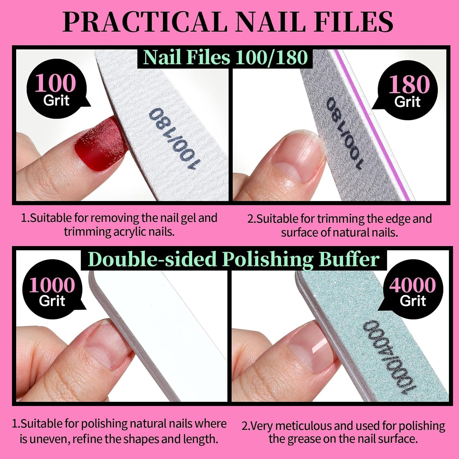 Nail Care Kit, Nail Files 100/180, Nail Buffer Block, Cuticle Nippers, Cuticle Trimmer, Cuticle Pusher, Nail Tools