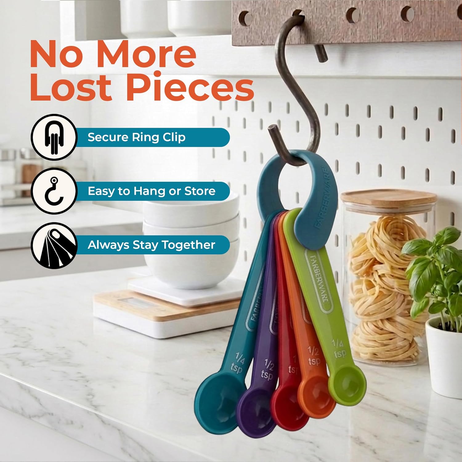 Kitchen Basics Measuring Cup & Spoon Set – 9-Piece Colorful Nesting Stackable Cups & Spoons with Ring Organizer