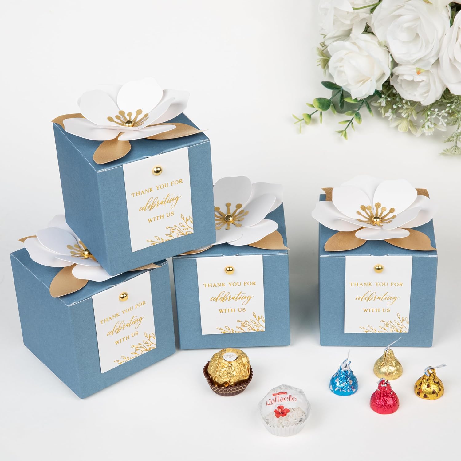20 PCS Favor Boxes, Dusty Blue, 3.55x3.55x3.55