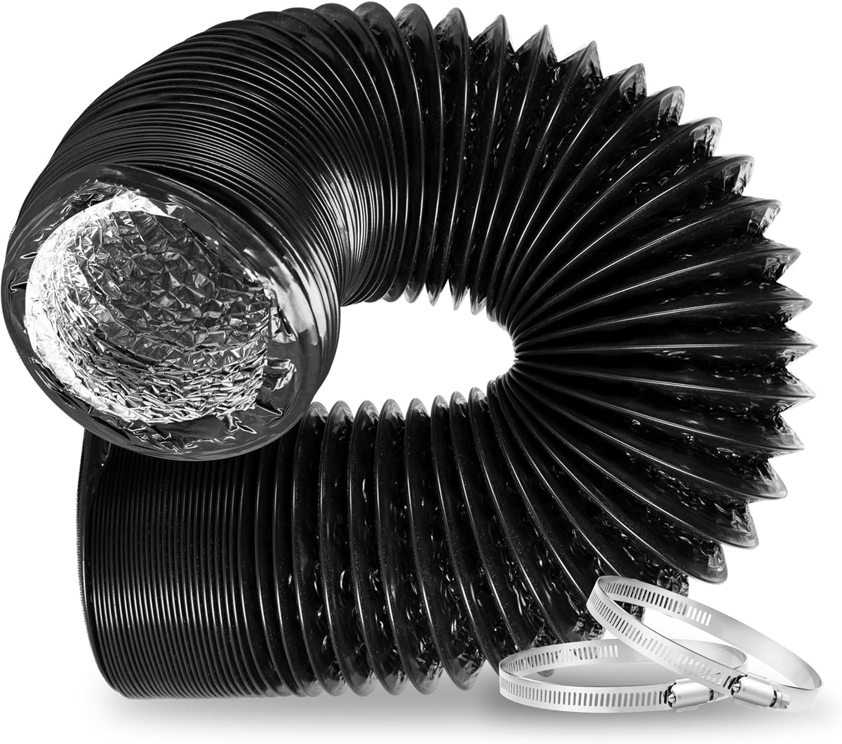 Dryer Vent Hose, 6" Insulated Flexible 8FT Long Duct with 2 Clamps, Heavy-Duty Three-Layer Protection for Heating