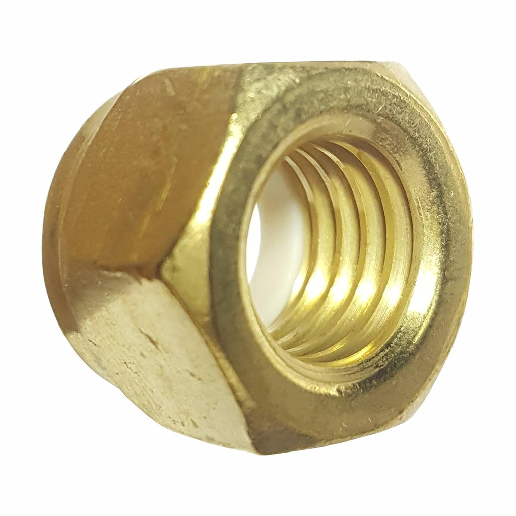 Fastenere Nylon Insert Hex Lock Nuts #10-32 Solid Brass Alloy Steel Grade 360, Plain Finish, Corrosion-Resistant, Durable Hardware Nuts for Secure Fastening, Locking Nut, (50-Pack)