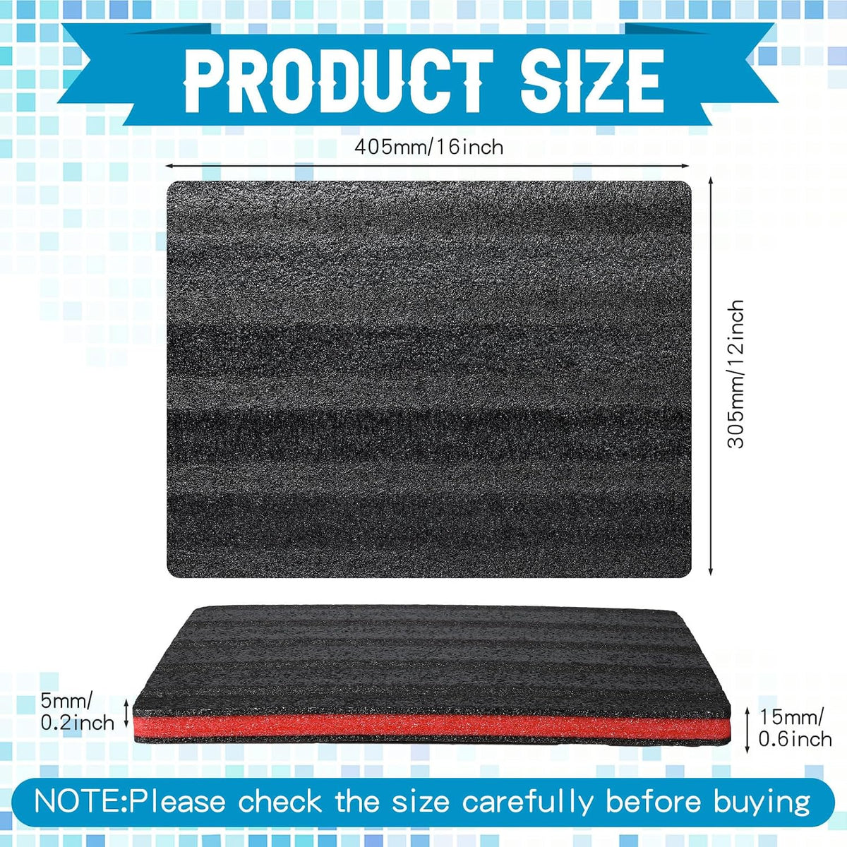 4 Pcs Polyethylene Foam, 16 x 12 x 1 Inch, Red, Black