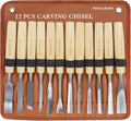 12 Pcs Wooden Carving Chisel Set with a Leather Pouch | Long Handle Woodworking Tools Set, Full Size Knife Gouge Kit
