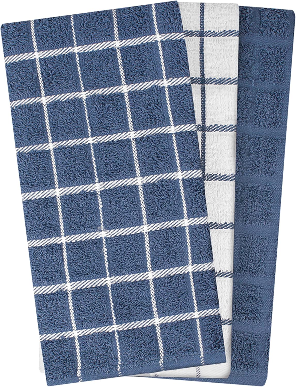 Premium 100% Cotton Terry Check Kitchen Dish Towels - Highly Absorbent, Super Soft, Long-Lasting, 25"x15", 3-Pack