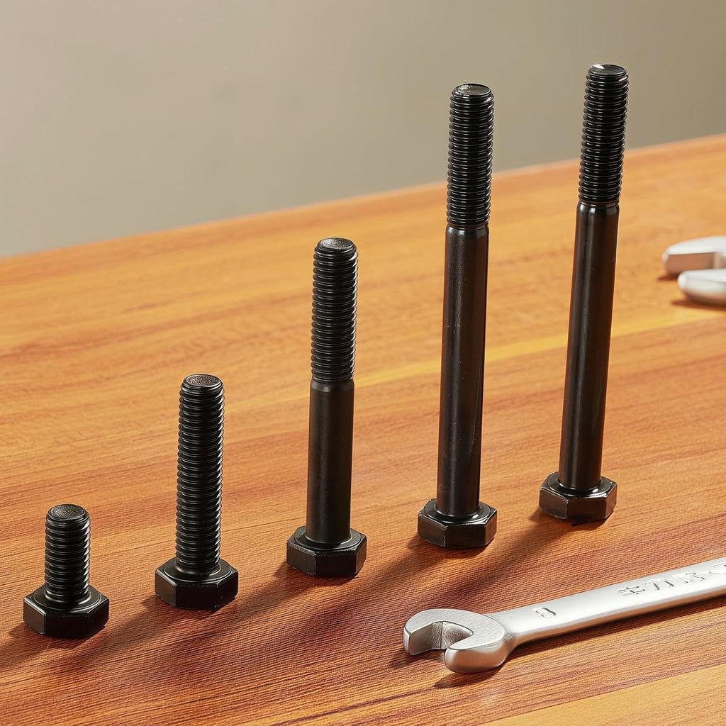 M12x1.75 x 35mm Hex Head Screws Bolts, 12.9 Grade Alloy Steel, Hexagon Head Bolts, Black Oxide Finish, Full Thread, Quantity 8