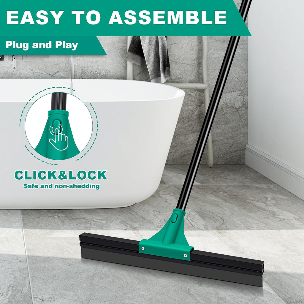 Floor Squeegee Heavy Duty with 58.3 inches Long Handle, Rubber Scraper Broom for Cleaning Foam Water on Garage