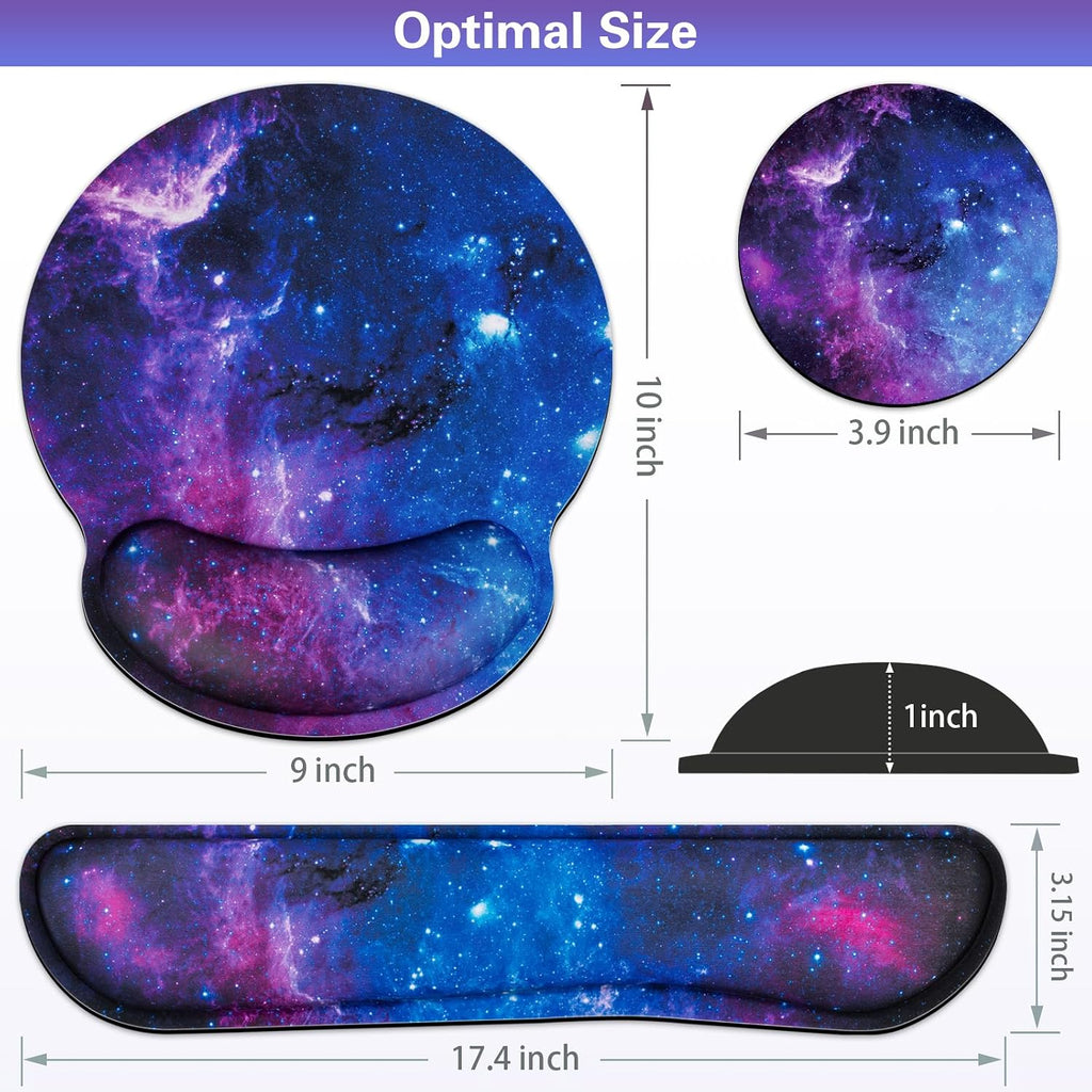 Desk Pad Galaxy, Mouse Pad with Wrist Rest, 3-in-1 Wrist Support Mousepad | Gaming Mat Pad with Anti-Skid