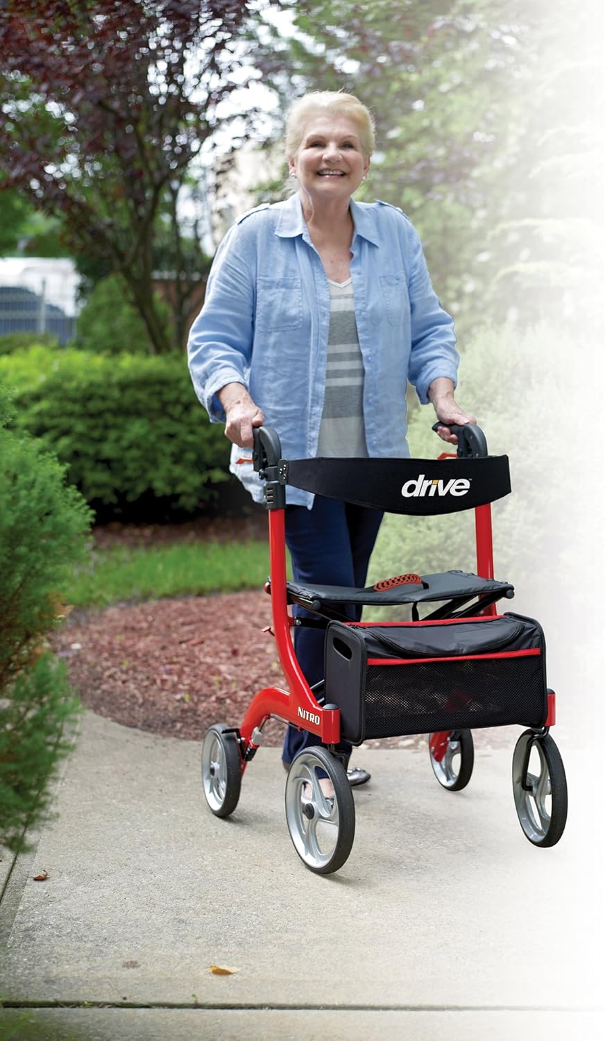 RTL10266BK Nitro Foldable Rollator Walker with Seat, Standard Height, Black