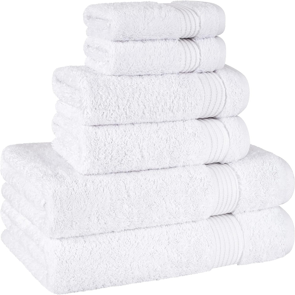 100% Cotton Turkish Towel Set, Soft Absorbent Quick Dry, 6 Piece Towel Set, Snow White