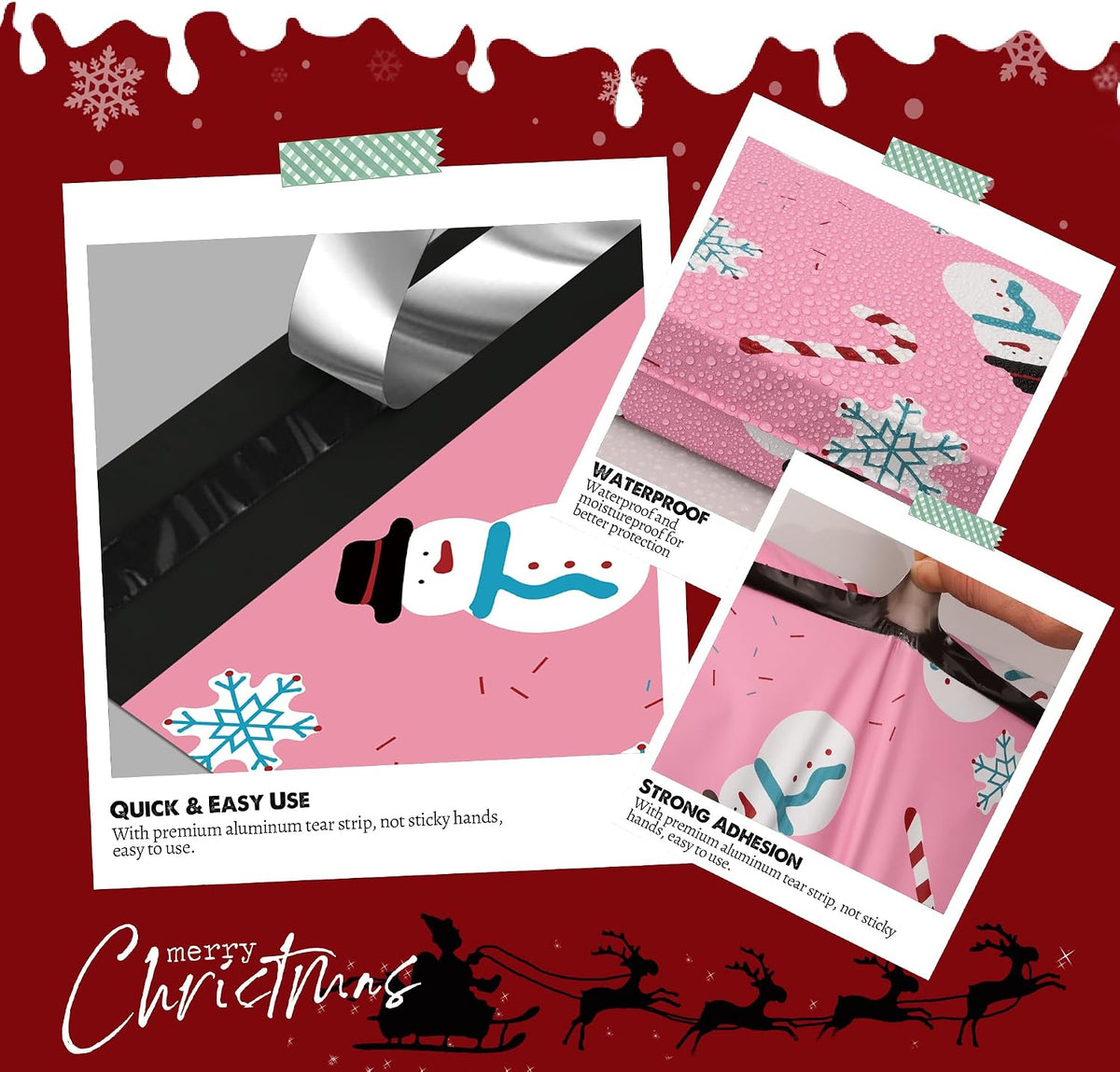 Christmas Poly Mailer 12x15.5 Inch 50 Pcs, Snowmen Printed